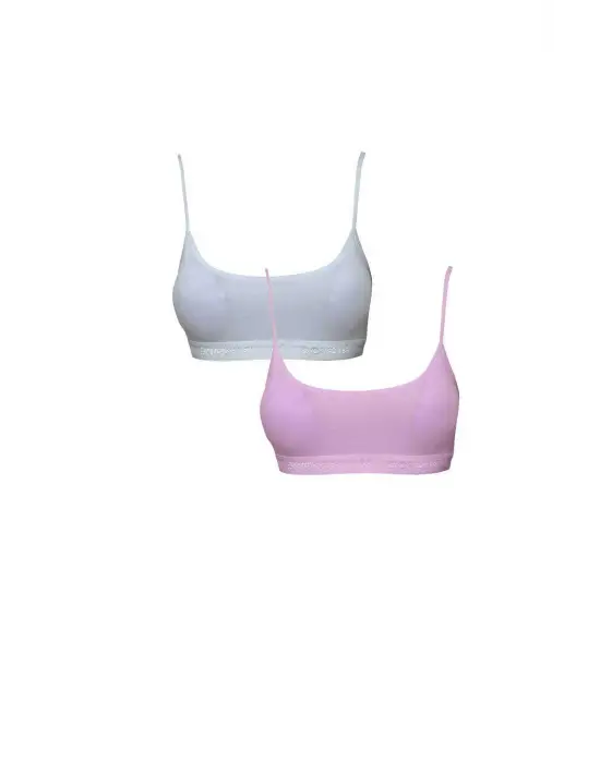 Omarı İp Askılı Beyaz ve Pembe Pedli Büstiyer Seti