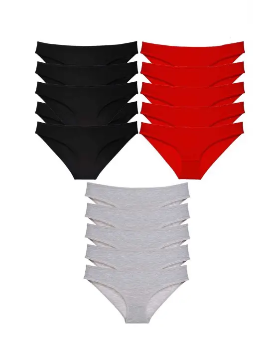Omarı Süper Eko Set Likralı Kadın Slip Külot Siyah Kırmızı Gri