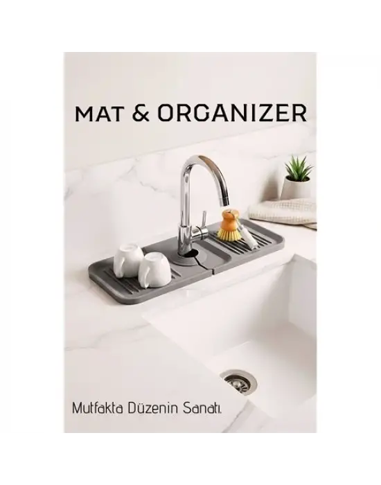 Silikon Batarya Matı & Lavabo Organizeri: Premium Musluk Altı Kurutma Matı