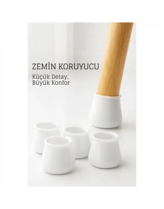 Silikonlu Sandalye Ayak Koruyucu – Sessiz ve Çiziksiz Kullanım, 4’lü Set BEYAZ