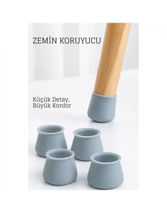 Silikonlu Sandalye Ayak Koruyucu – Sessiz ve Çiziksiz Kullanım, 4’lü Set GRİ