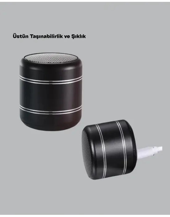 Silindir Tasarım Mini Bluetooth Hoparlör 10m Çekim Güçlü Bas Ve Mikrofonlu