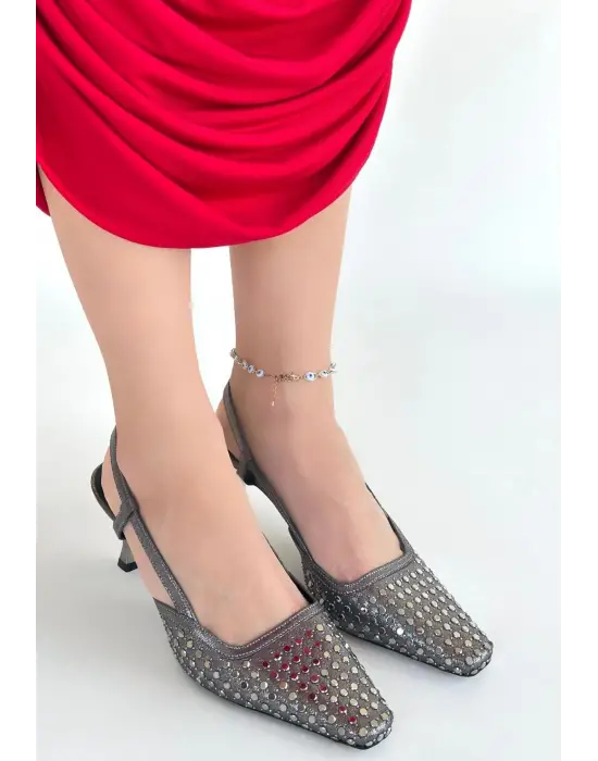 Sione Platin Cilt Topuklu Ayakkabı