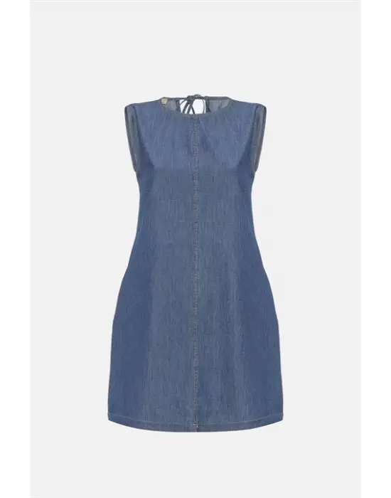 Omarı Tensel Kumaştan Sırtı Bağcıklı Elbise