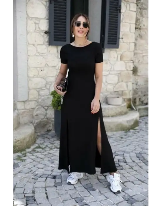 Omarı Şık ve Zarif Kısa Kollu Viskon Elbise