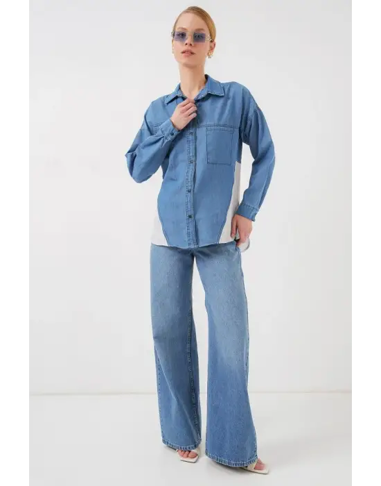 Sırt Detaylı Kot Gömlek 20305 - Mavi
