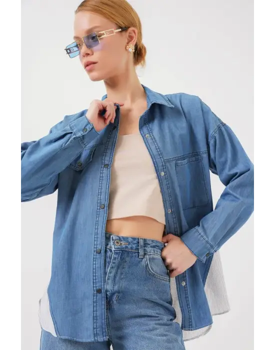 Sırt Detaylı Kot Gömlek 20305 - Mavi