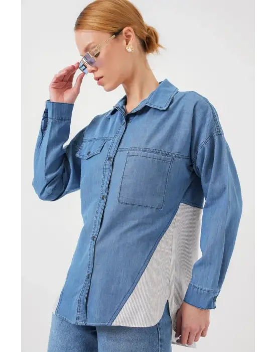 Sırt Detaylı Kot Gömlek 20305 - Mavi
