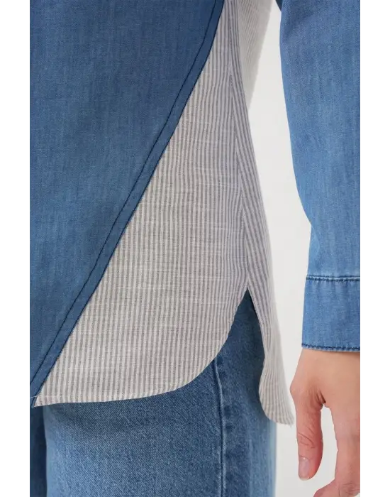 Sırt Detaylı Kot Gömlek 20305 - Mavi