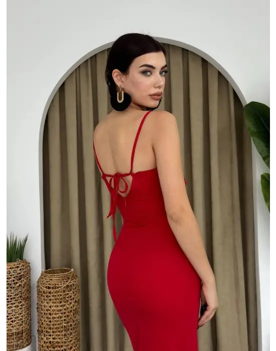 Omarı Sırt Detaylı Şık Elbise