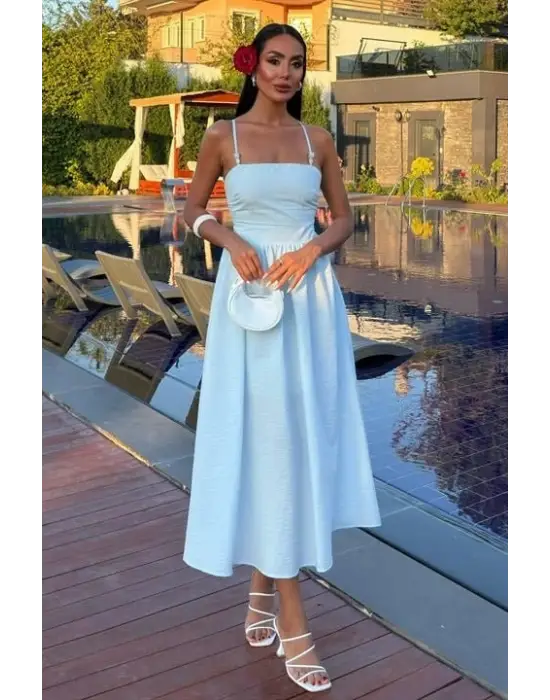 Sırtı Çapraz İpli Boncuk Detaylı Elbise 2902-08