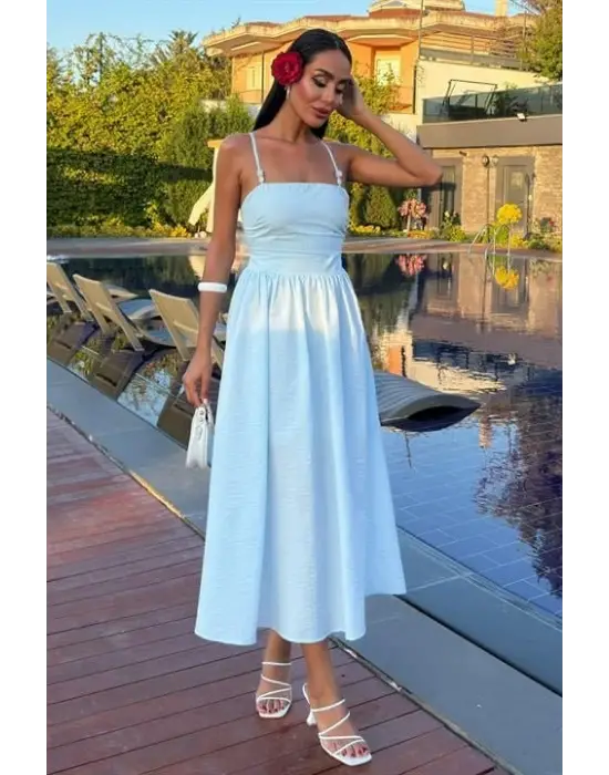 Sırtı Çapraz İpli Boncuk Detaylı Elbise 2902-08