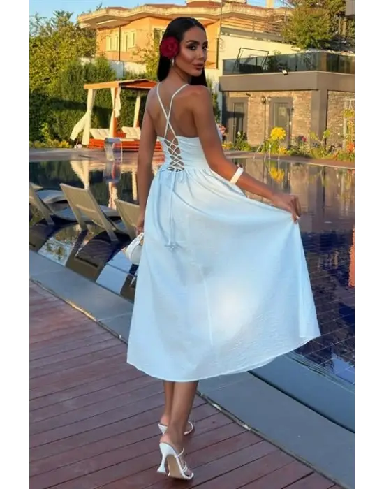 Sırtı Çapraz İpli Boncuk Detaylı Elbise 2902-08