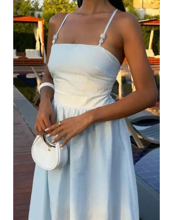 Sırtı Çapraz İpli Boncuk Detaylı Elbise 2902-08