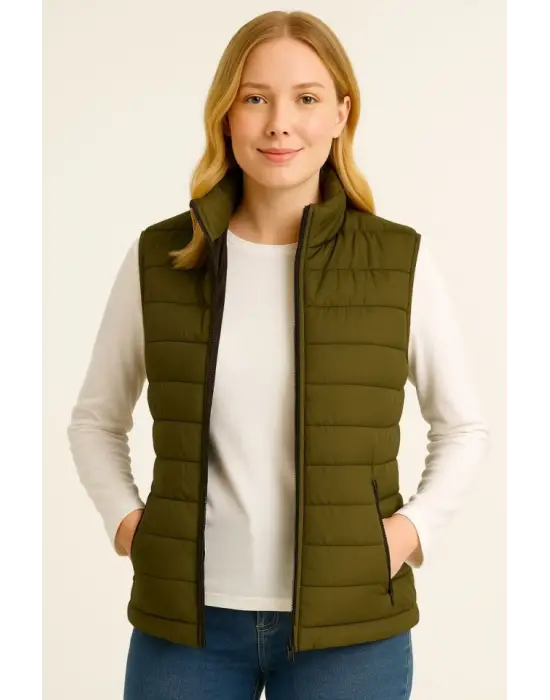 Haki Su İtici Kapitone Yelek - Kışlık Spor