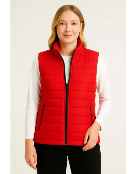 Kırmızı Şişme Fermuarlı Yelek Hafif Kışlık