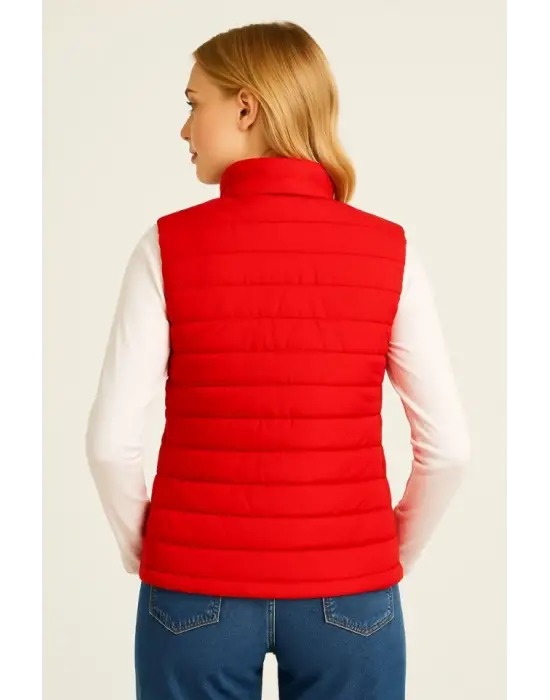 Kırmızı Şişme Fermuarlı Yelek Hafif Kışlık