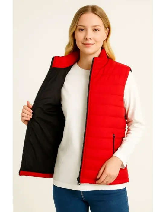 Kırmızı Şişme Fermuarlı Yelek Hafif Kışlık
