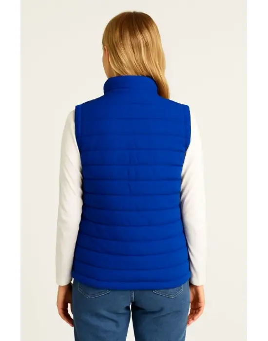 Saks Mavisi Şişme Fermuarlı Yelek Hafif Kışlık