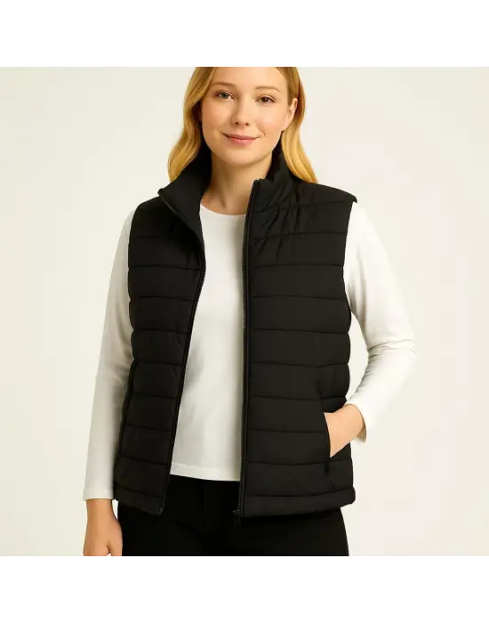 Siyah Şişme Fermuarlı Yelek Su İtici