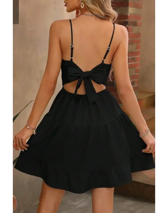 Siyah Askılı Sırt Dekolteli Yazlık Elbise E-5500