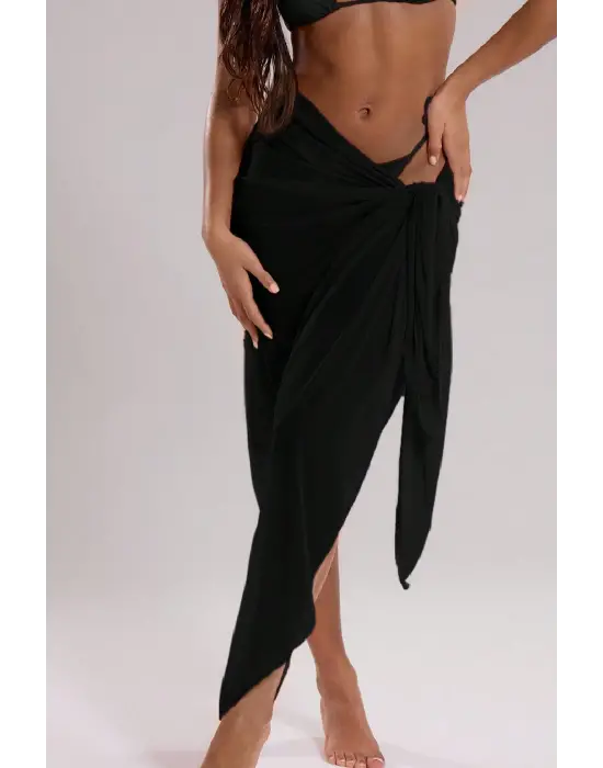 Omarı Yaz Şıklığı Siyah Bağlama Detaylı Pareo