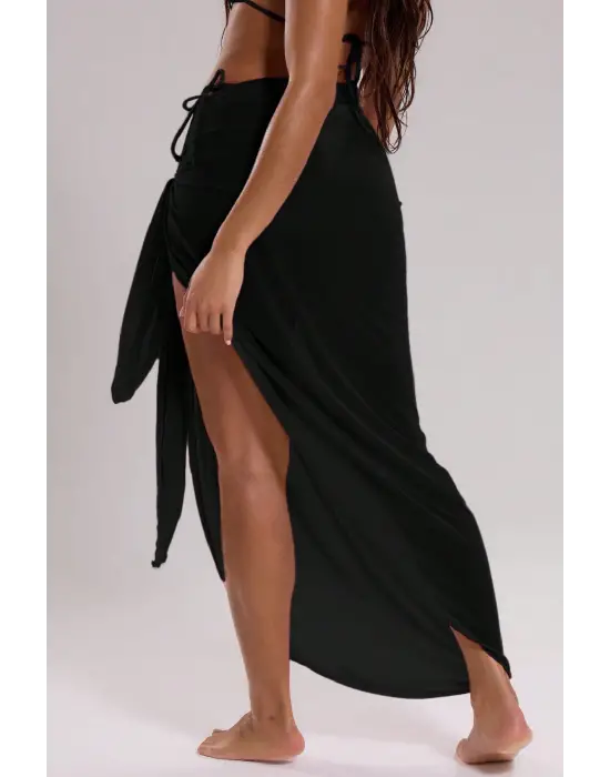 Omarı Yaz Şıklığı Siyah Bağlama Detaylı Pareo