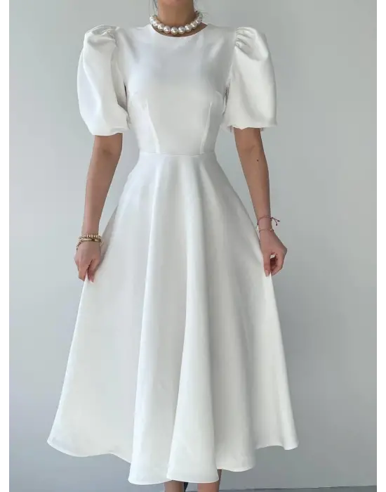 Omarı Balon Kollu Zarif Elbise