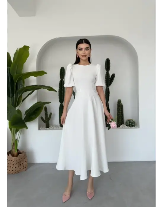 Omarı Balon Kollu Zarif Elbise