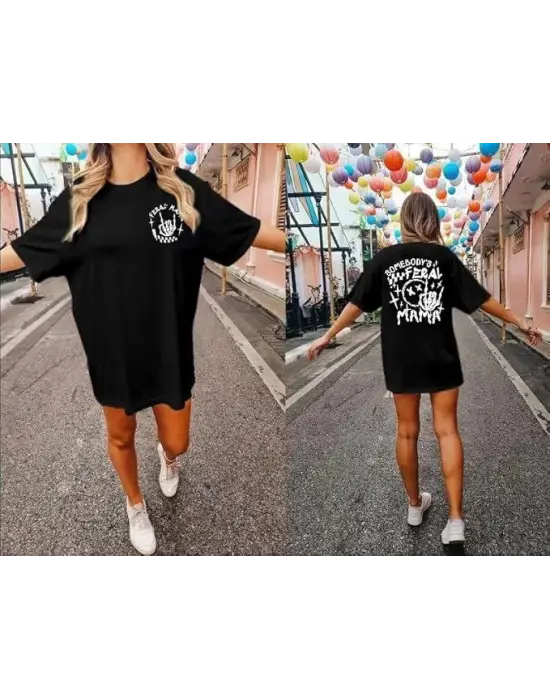 Omarı Stil Sahibi Siyah Bisiklet Yaka Baskılı T-shirt