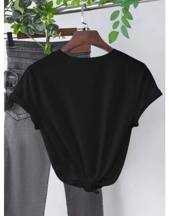 Omarı Baskılı Siyah T-shirt - Trend Modeller İlkbahar