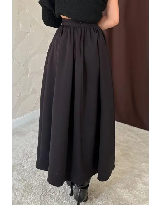 Siyah Beli Büzgülü Etek
