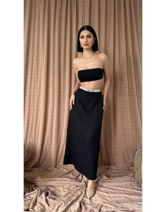 Siyah Beli Lastikli Etek