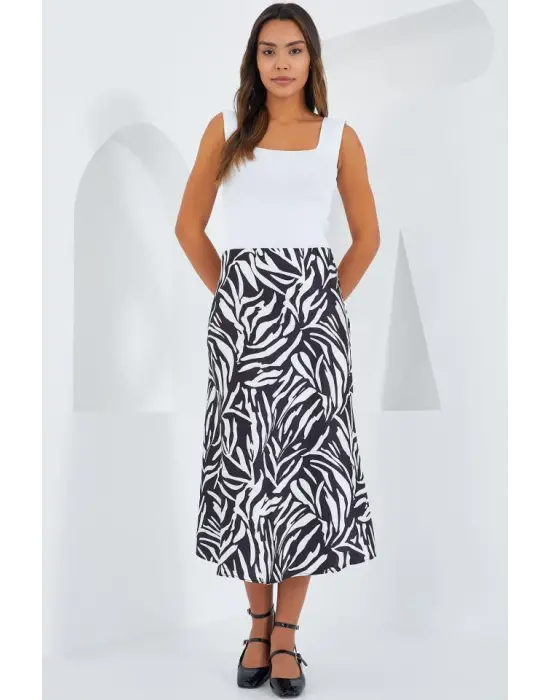Siyah Beyaz Desenli Saten Etek 15806
