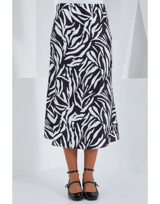 Siyah Beyaz Desenli Saten Etek 15806