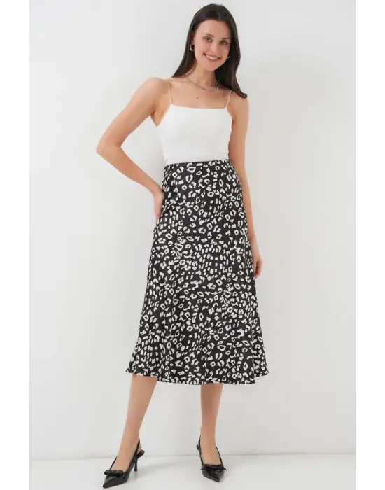 Siyah Beyaz Desenli Saten Etek 15806