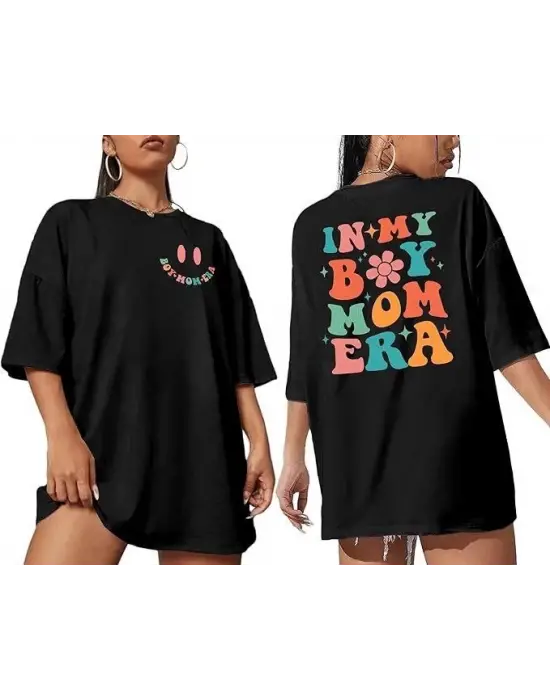 Omarı Siyah Bisiklet Desenli Kısa Kollu T-shirt