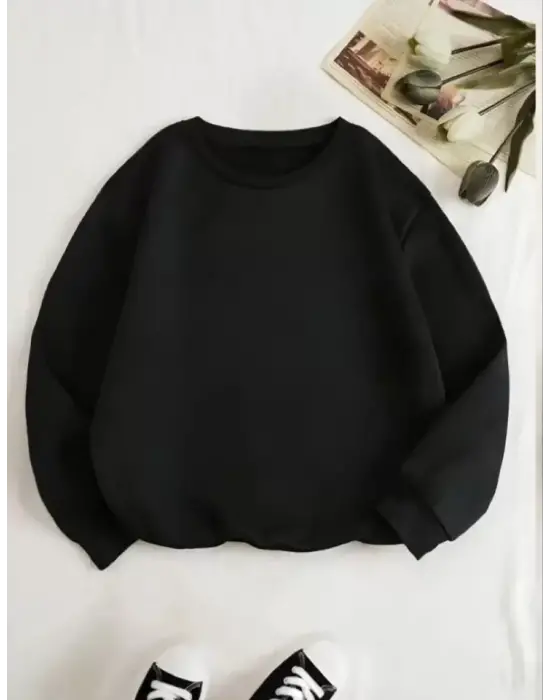 Omarı Rahat Kesim Siyah Sweatshirt