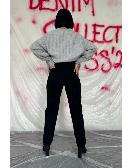 Siyah Boru Paça Jeans Pantolon