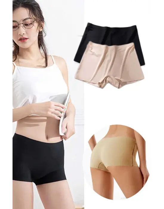 Omarı Dikişsiz Görünmez Mini Şort Boxer Siyah