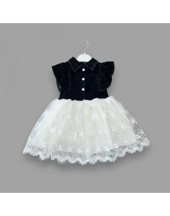 Omarı 2-3-4 Yaşlı Kız Çocuk İçin Siyah Kot Elbise