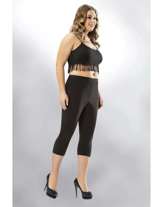 Omarı Büyük Beden Kadın Kapri Tayt Siyah - Sporcu Stili Sade ve Şık