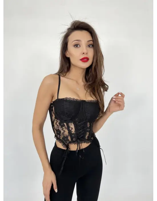 Omarı Kadın Siyah Crop Üst - Yeni Sezon Stil