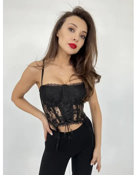 Omarı Kadın Siyah Crop Üst - Yeni Sezon Stil