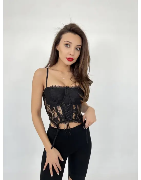 Omarı Kadın Siyah Crop Üst - Yeni Sezon Stil