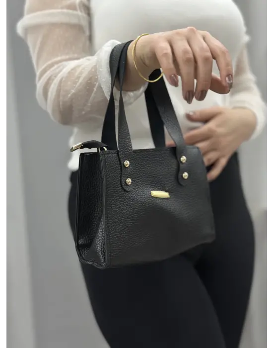 Omarı Siyah Vegan Deri Mini Çanta