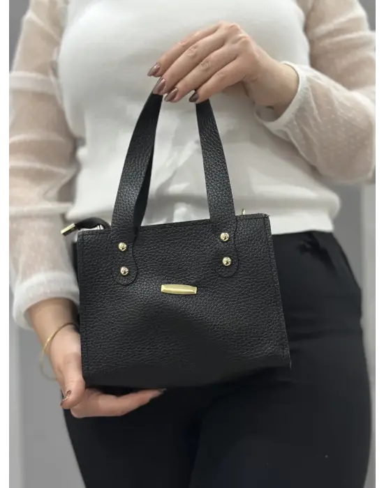 Omarı Siyah Vegan Deri Mini Çanta