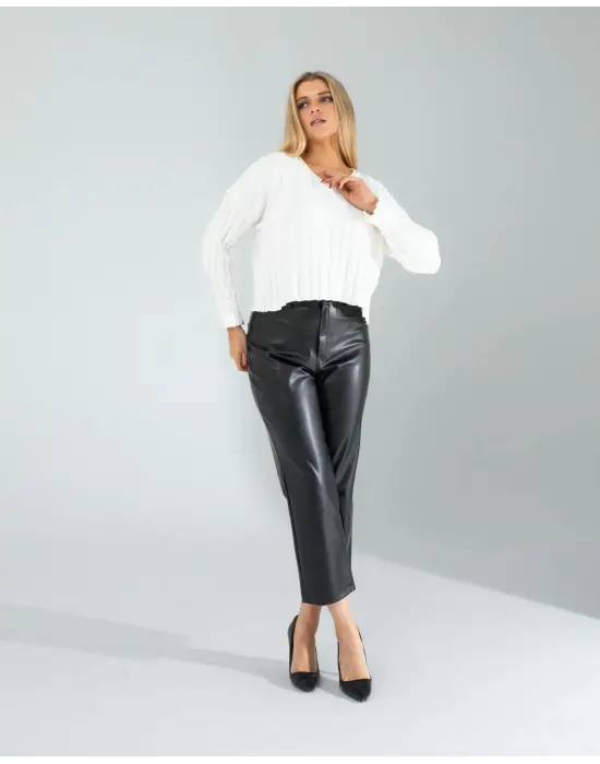 Modern Siyah Deri Pantolon