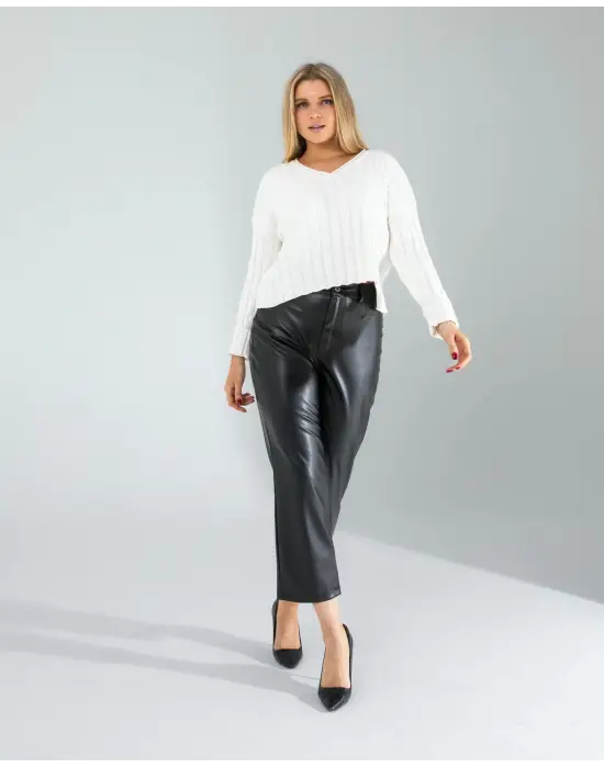Modern Siyah Deri Pantolon