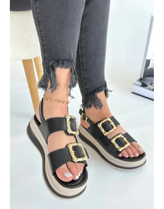 Omarı Siyah Cilt Sandalet - Şık ve Rahat Kadın Ayakkabısı